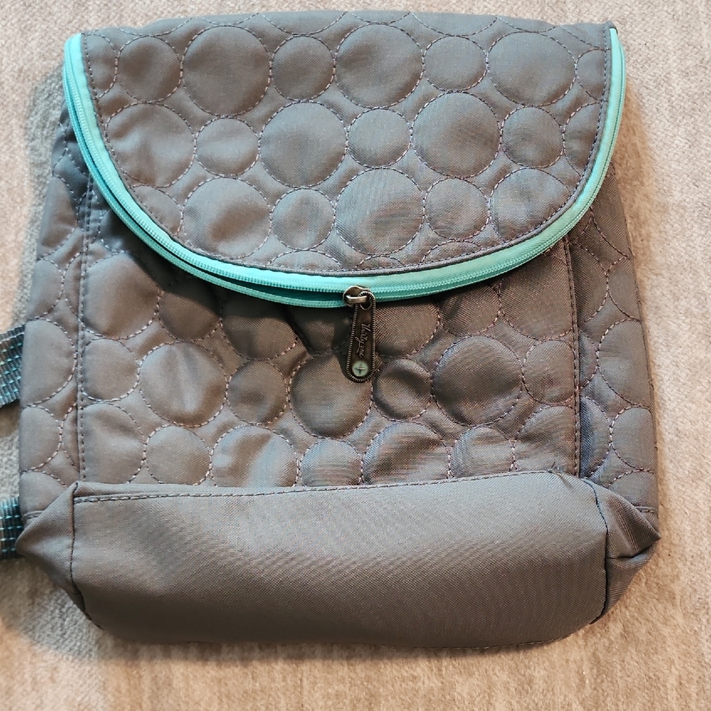 Thirty-One Quilted Backpack in Gray with Aqua Trim